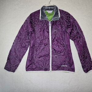 Cloudveil Thermolite Quilted Jacket Women's M Purple Floral Stitch Fleece Collar